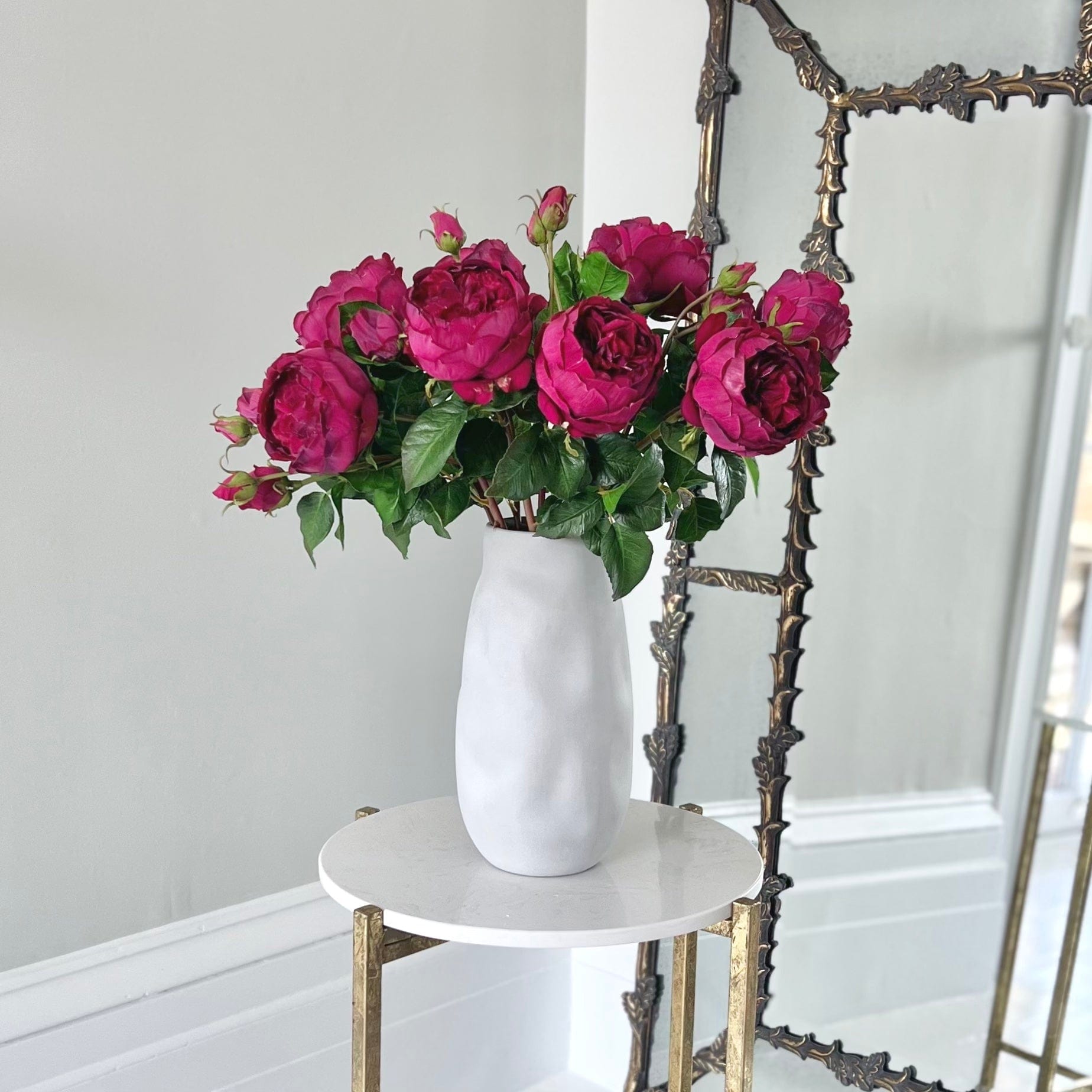 Artificial flowers luxury faux silk Burgundy English Rose in Naunton Vase lifelike realistic faux flowers buy online from The Faux Flower Company ABY5013BD