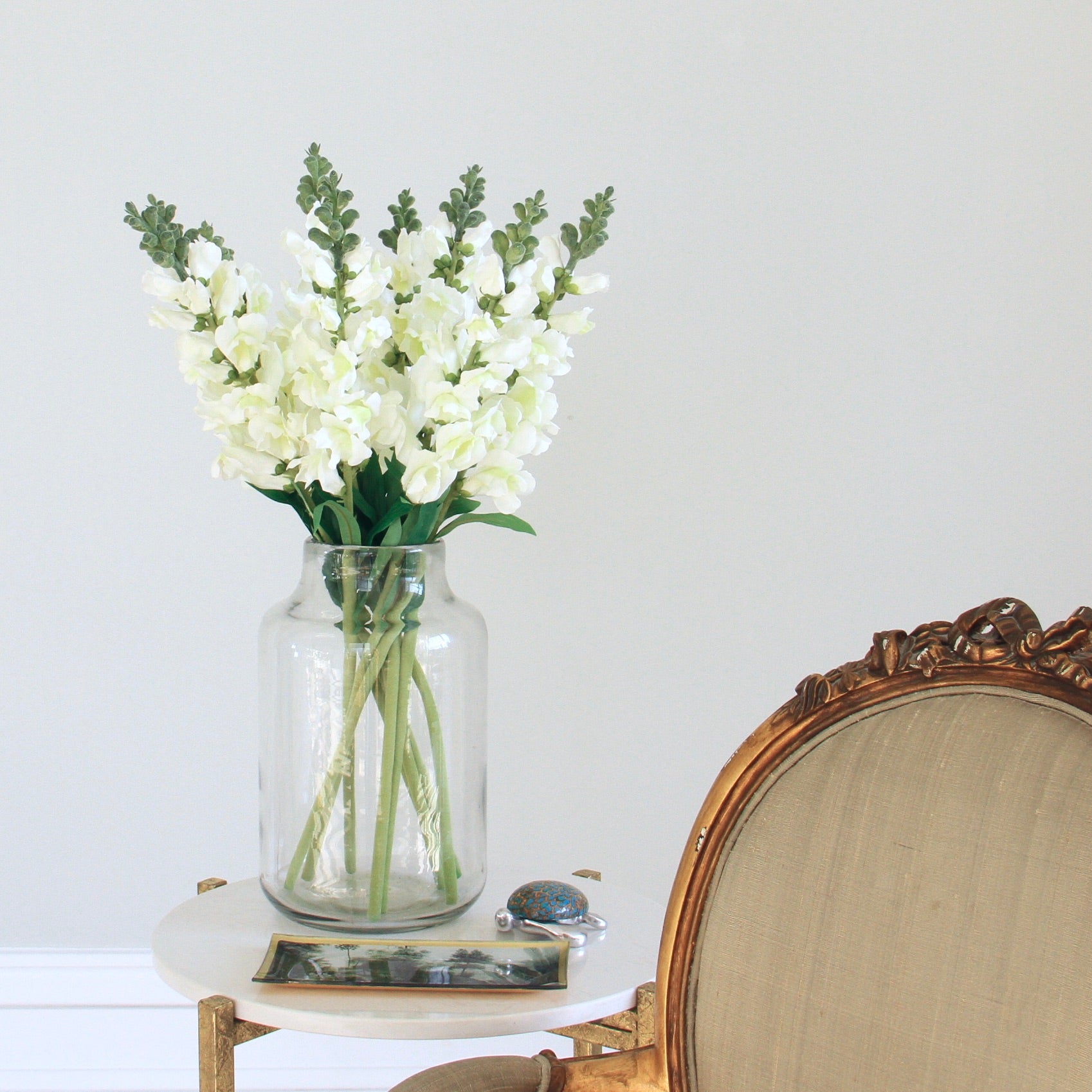 Artificial flowers luxury faux silk White Snapdragon lifelike realistic faux flowers buy online from Amaranthine Blooms