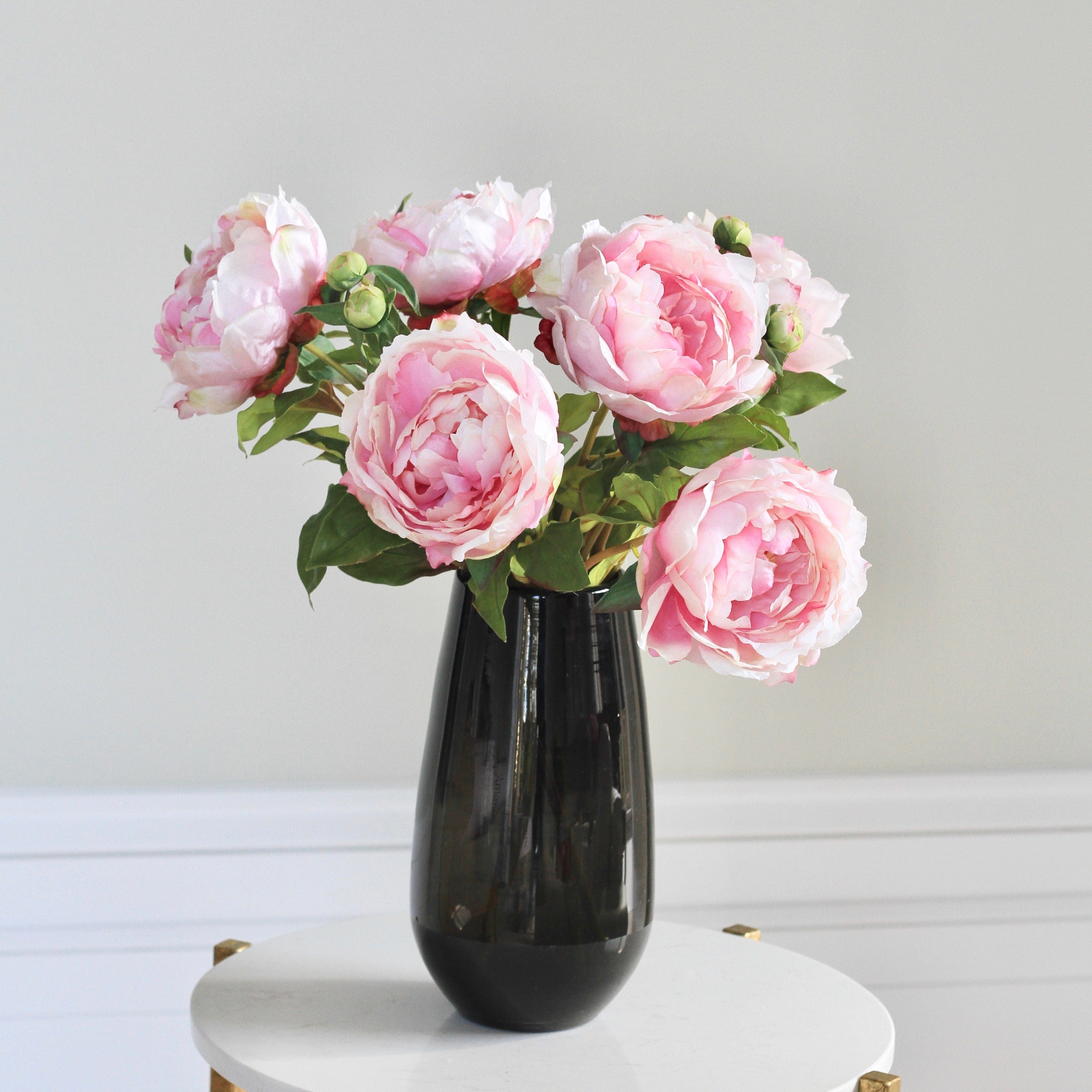 Artificial flowers luxury faux silk pink classic peony smoky grey elegant vase medium lifelike realistic faux flowers buy online from Amaranthine Blooms UK