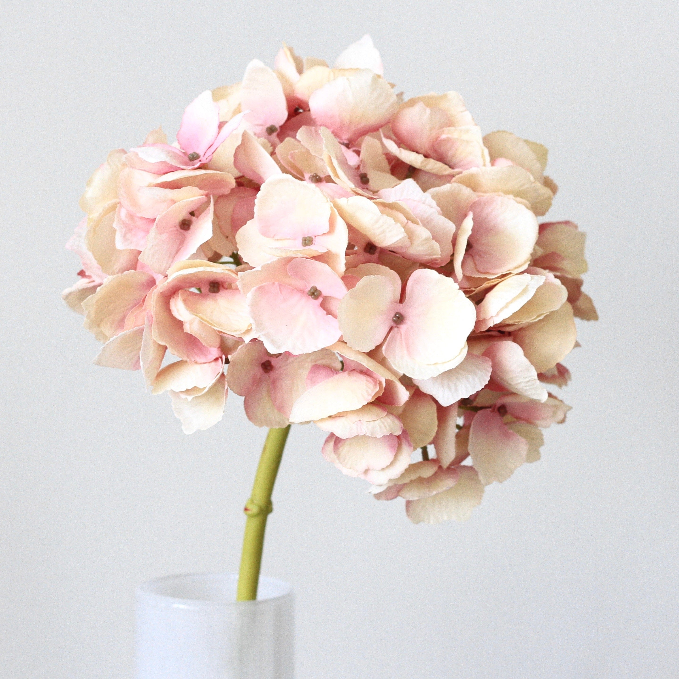 artificial flowers luxury faux silk dusty pink mophead hydrangea plant lifelike realistic faux flowers buy online from Amaranthine Blooms UK 1