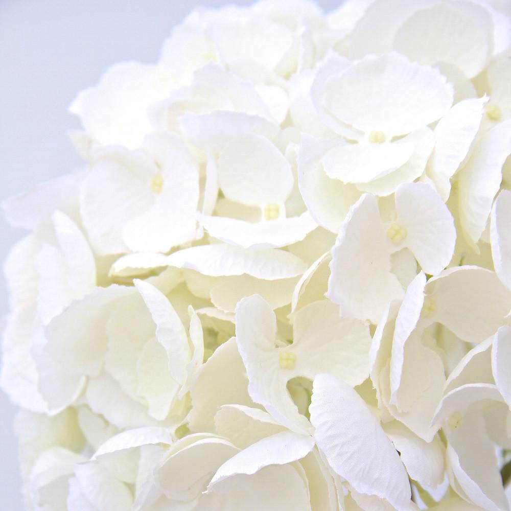 this luxury lifelike and realistic artificial white mophead hydrangea - tall, with leaves silk flower is available from Amaranthine Blooms in Hong Kong and UK