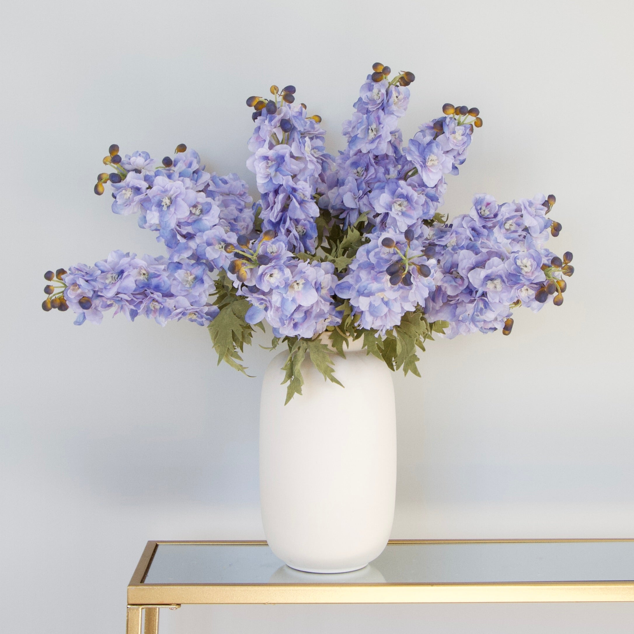Luxury Lifelike Realistic Artificial Fabric Silk Blooms with Foliage Buy Online from The Faux Flower Company Trade Blue Delphinium