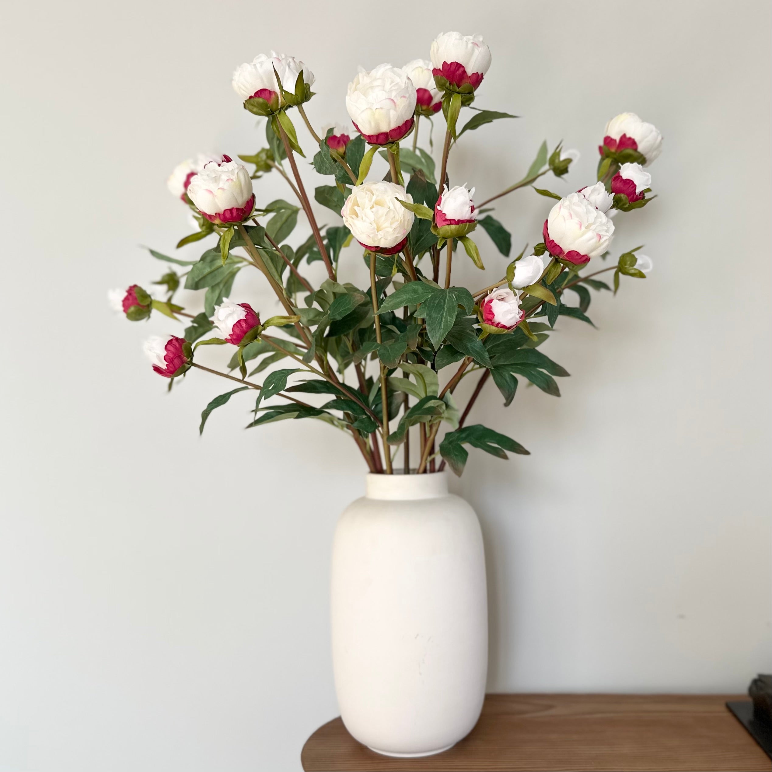 Luxury Lifelike Realistic Artificial Fabric Faux Silk Luxury White Peony Spray ABX1102WH Artificial Flower Arrangement with Faux Foliage Buy Online from The Faux Flower Company Trade Wholesale