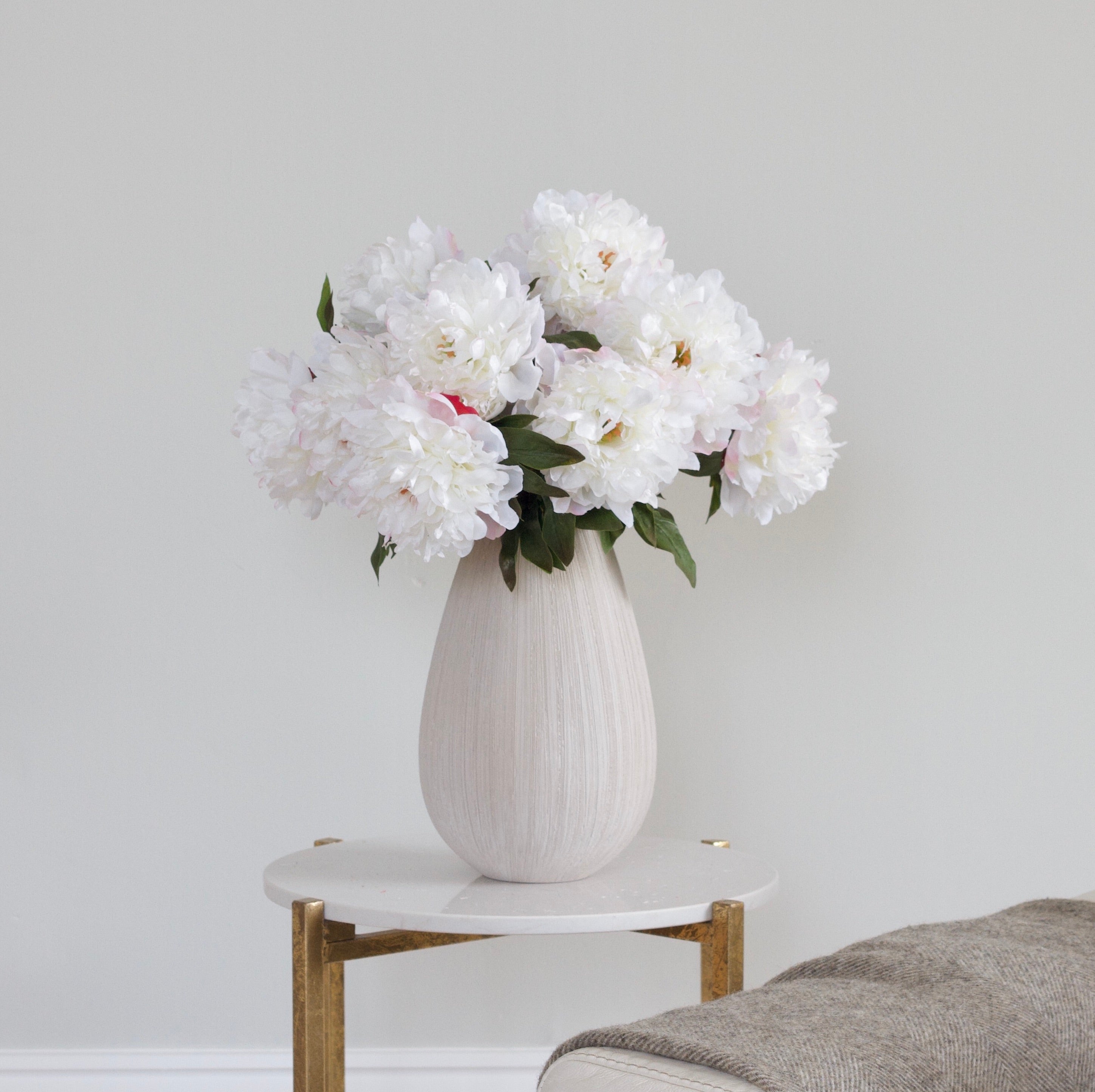 Luxury Lifelike Realistic Artificial Fabric Silk Luxury White Large Open Peony Flower Stems with Foliage Arrangements and Bouquets Buy Online from The Faux Flower Company