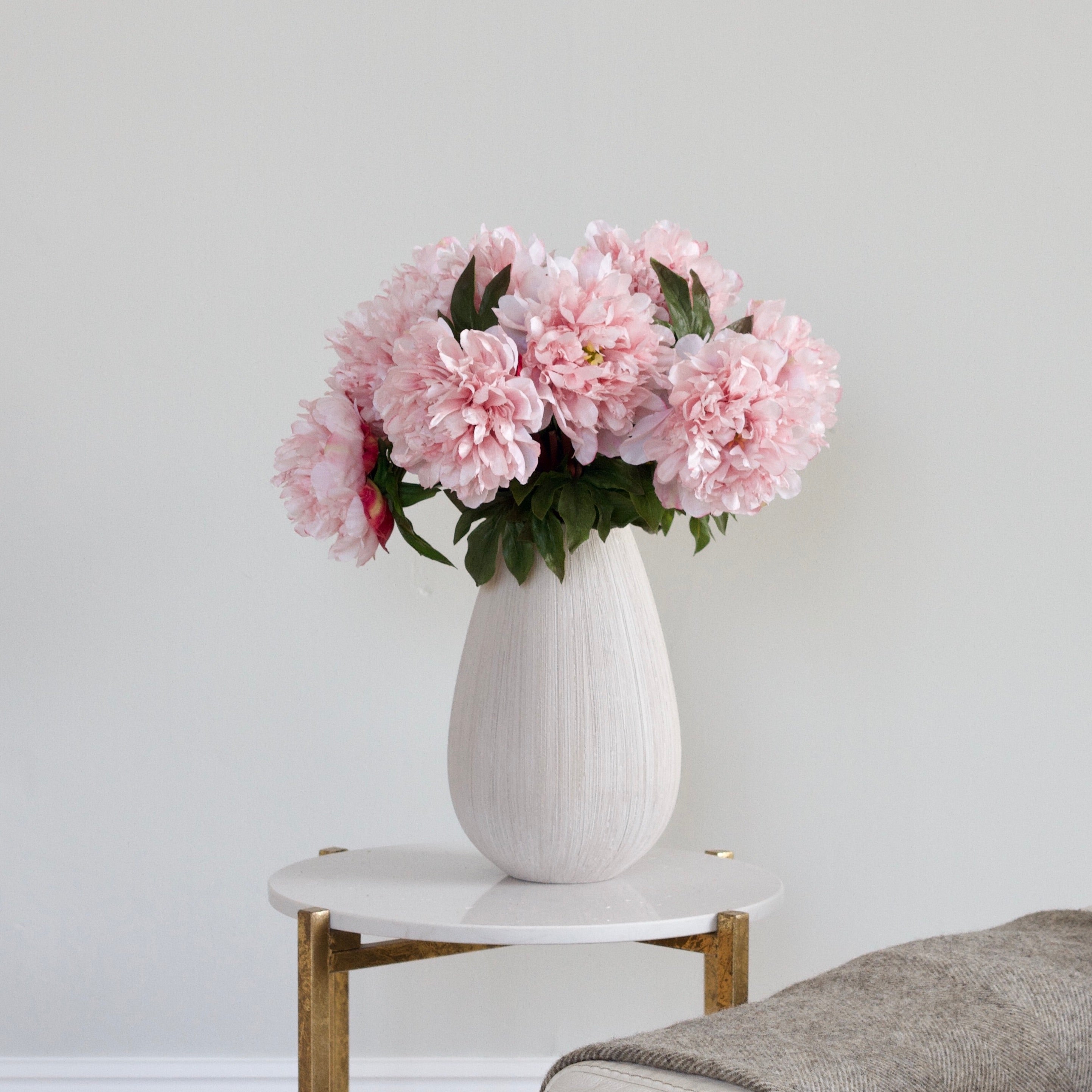 Luxury Lifelike Realistic Artificial Fabric Silk Luxury Pale Pink Large Open Peony Flower Stems with Foliage Arrangements and Bouquets Buy Online from The Faux Flower Company