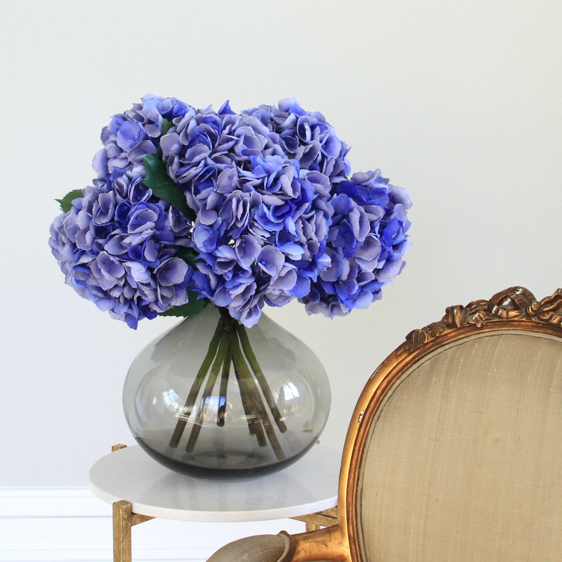 Artificial flowers luxury faux silk Deep Blue Hydrangea Mophead lifelike realistic faux flowers buy online from Amaranthine Blooms