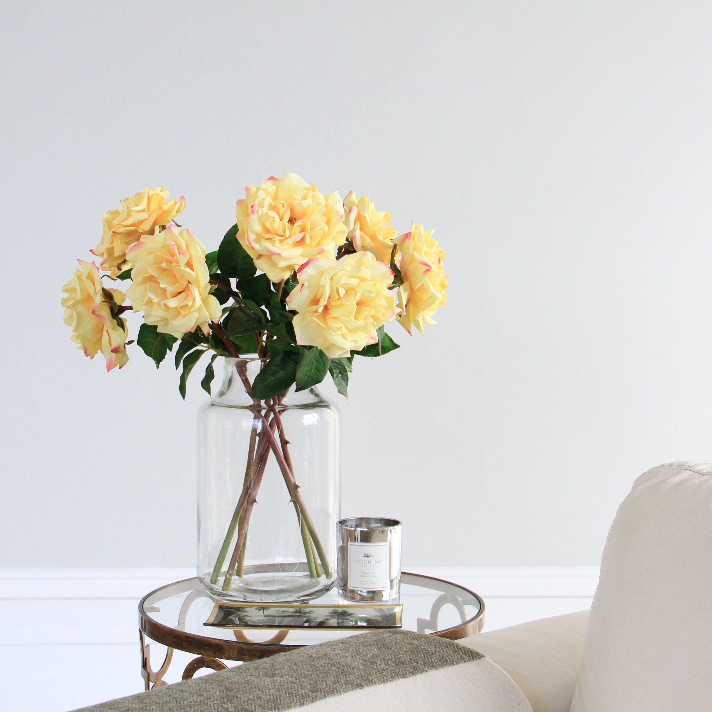 Artificial flowers luxury faux silk Yellow Garden Rose lifelike realistic faux flowers buy online from Amaranthine Blooms